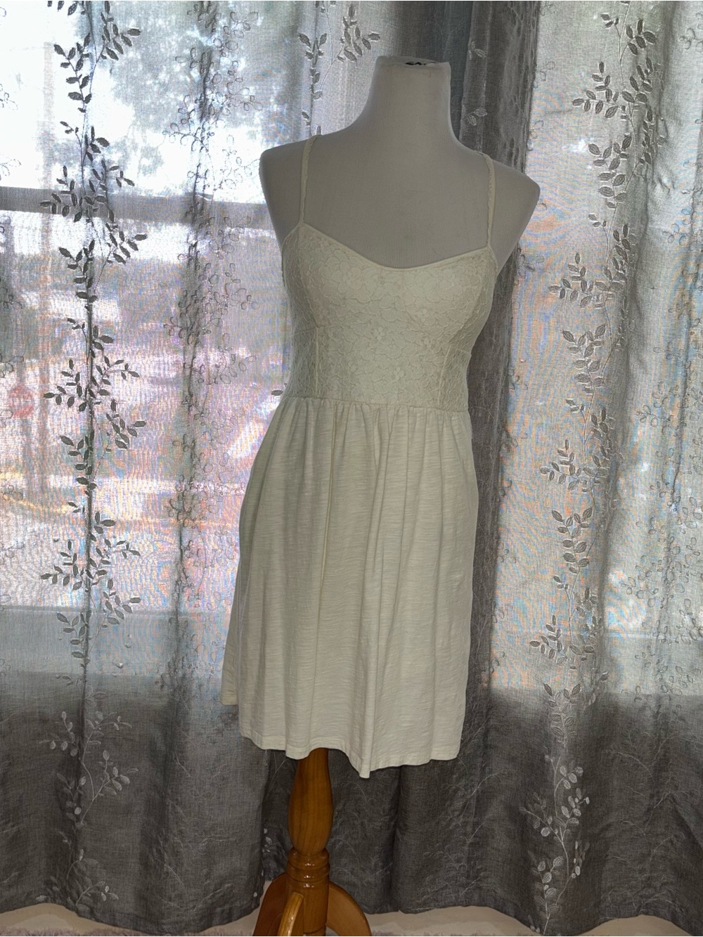 American Eagle Outfitters Cream Lace Bodice Mini Dress